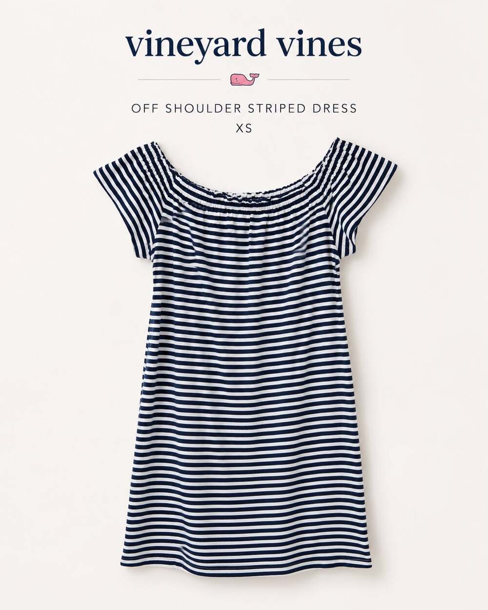 Vineyard Vines XS Off Shoulder Jersey Dress Navy White Stripe Nautical